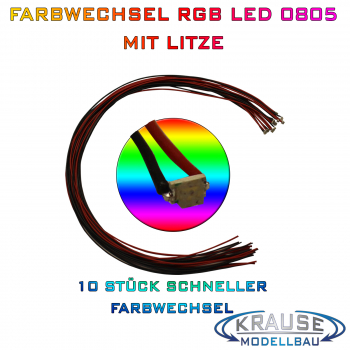 SMD-LED Typ 0805 RGB automatischer schneller Farbwechsel mit Litze 0,05 mm², 10 Stück