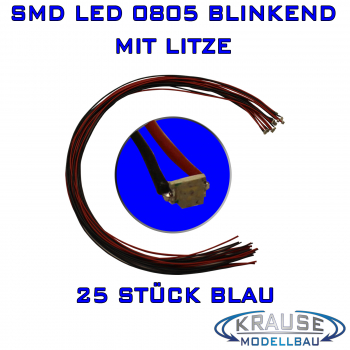 SMD-LED 0805 blau selbsttätig blinkend mit Litze 0,05 mm², 25 Stück