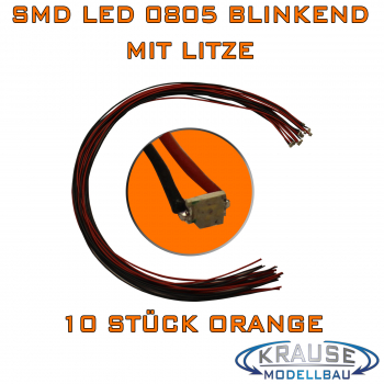SMD-LED 0805 orange selbsttätig blinkend mit Litze 0,05 mm², 10 Stück