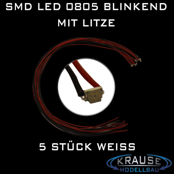 SMD-LED 0805 hellweiss selbsttätig blinkend mit Litze 0,05 mm², 5 Stück