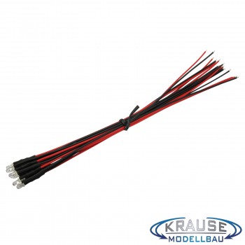 LED 3mm rot klar mit Litze und Vorwiderstand 5 Stück