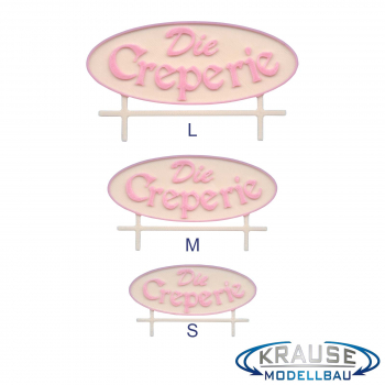 Schild Schriftzug "Die Creperie" in drei Varianten