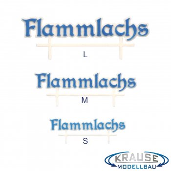 Schild Schriftzug "Flammlachs" in drei Varianten