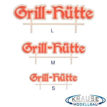 Schild Schriftzug "Grill-Hütte" in drei Varianten