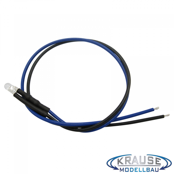 LED 3mm blau klar mit Litze und Vorwiderstand 5 Stück