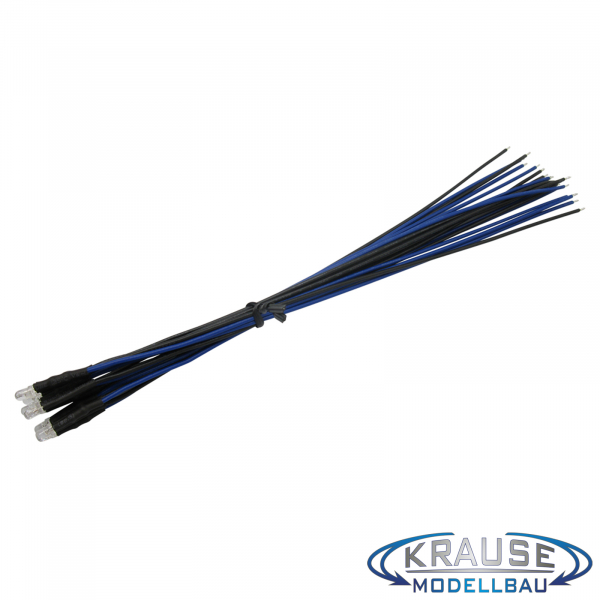 LED 3mm blau klar mit Litze und Vorwiderstand 5 Stück