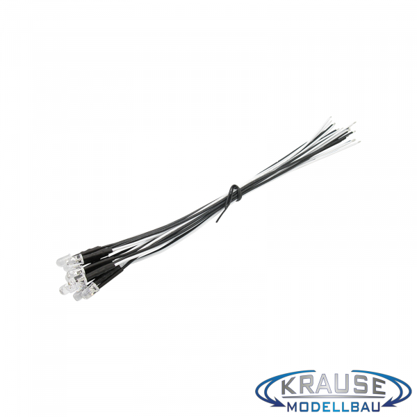LED 5mm kaltweiss klar mit Litze und Vorwiderstand 5 Stück