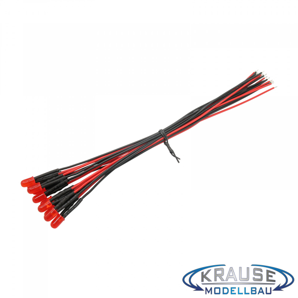 LED 5mm rot diffus mit Litze und Vorwiderstand 5 Stück