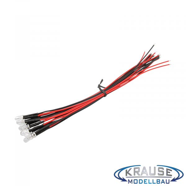LED 5mm rot klar mit Litze und Vorwiderstand 5 Stück
