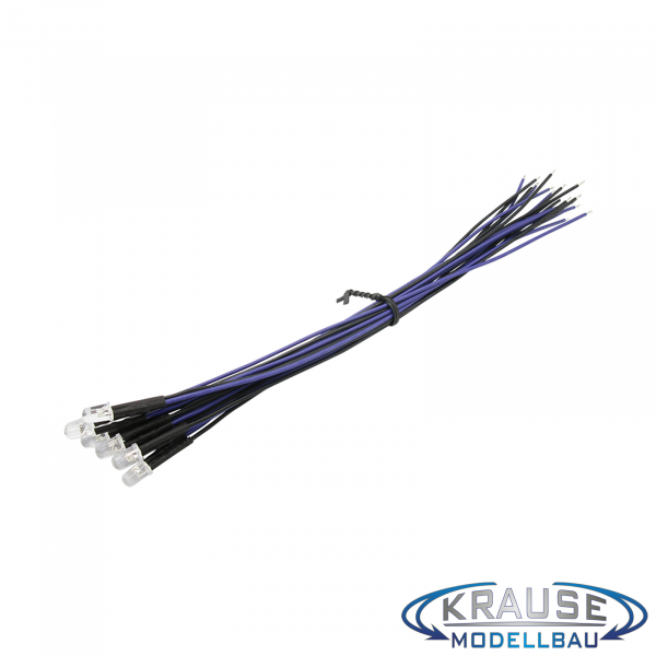 LED 5mm violett (UV) klar mit Litze und Vorwiderstand 5 Stück