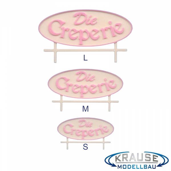 Schild Schriftzug "Die Creperie" in drei Varianten