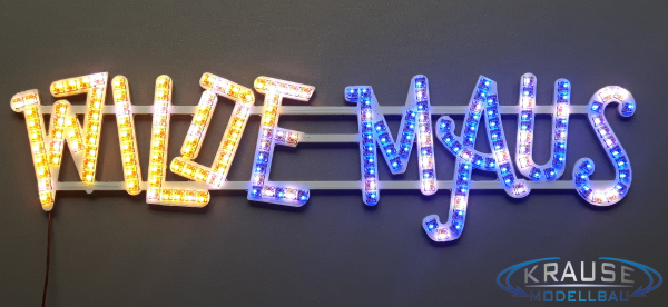 Schriftzug Wilde Maus, adressierbare RGB Pixel LEDs, Modell Wilde Maus